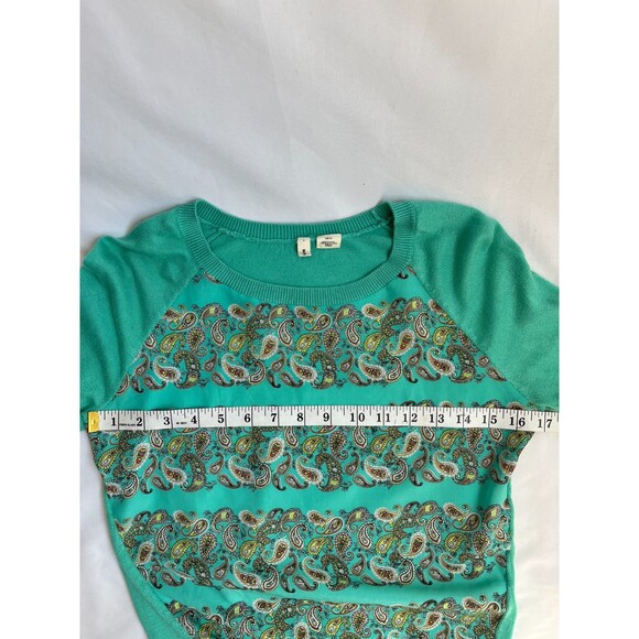 Moth Anthropologie Sweater Top Paisley Print Knit Mix Media Mint Green XS Quirky - Picture 9 of 10